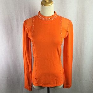 Bright Orange Studded Long Sleeve Stretch Knit Top Sz 10